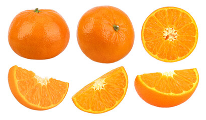Orange fruit, half and slices isolated, Orange fruit macro studio photo, transparent PNG, collection, PNG format, cut out