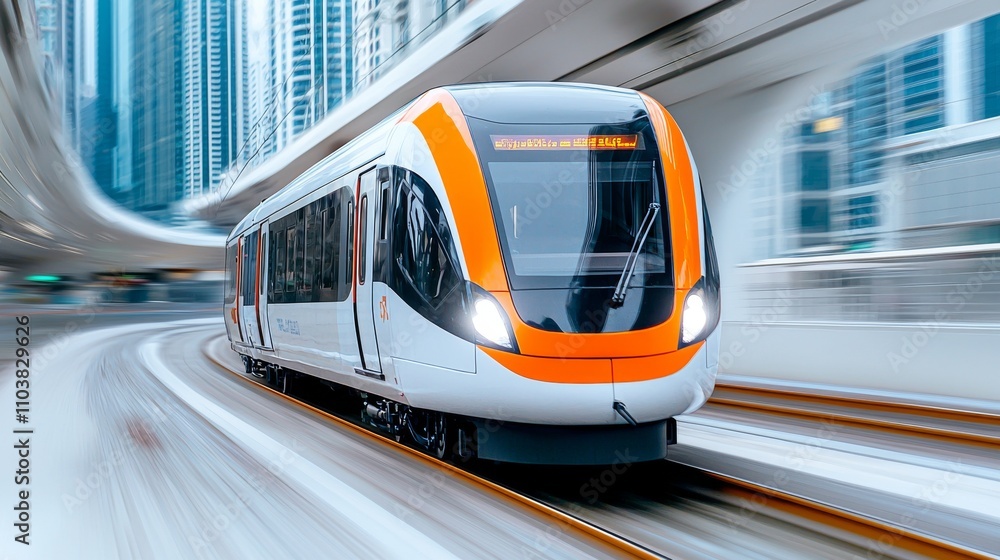Poster an electric train zips through a tunnel, creating a motion blur.