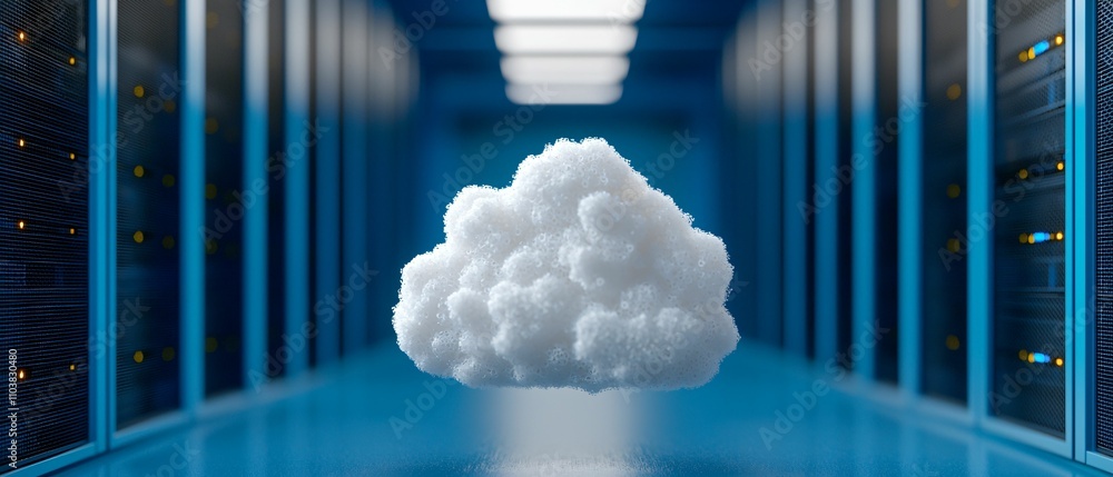 Poster cyber governance. cloud computing concept with servers in a data center environment.