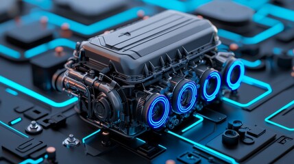 Fototapeta premium Leading-edge engine technology: hybrid, electric, and hydrogen advancements for a greener future.