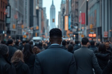 Diverse City Street Back View of Professional Walking