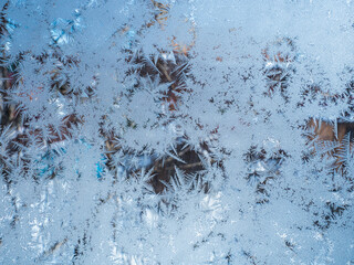 Glass covered with ice during severe frosts in winter