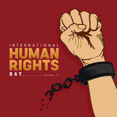 Human rights day poster with raised hand breaks the chain