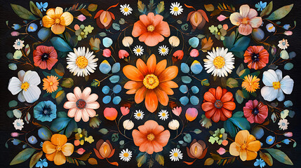 vibrant flower bed featuring variety of colorful blooms, including daisies, poppies, and other blossoms, creating lively and cheerful atmosphere