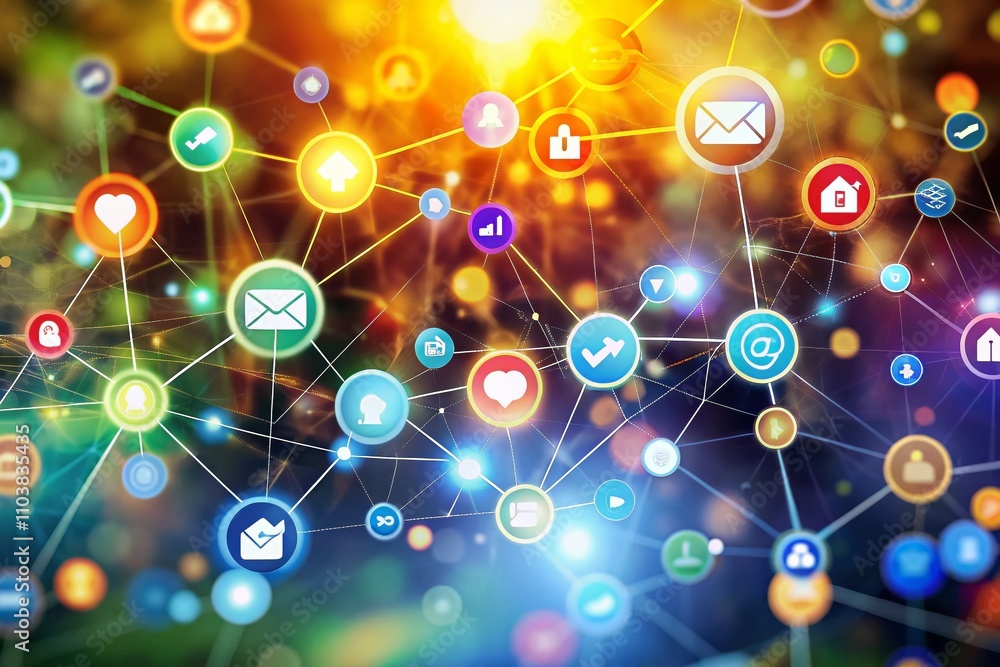 Poster stunning bokeh effect on web and internet symbols for modern website design, perfect for graphic des