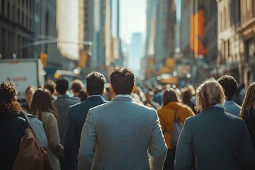 Diverse Crowd Walking Busy Urban Central Business District