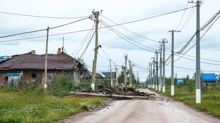 Storm damage to power lines disrupts electricity supply, highlighting the vulnerability of infrastructure during extreme weather conditions and the importance of resilience in modern society.