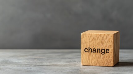 A wooden block with the word "change" prominently displayed, symbolizing transformation and new beginnings against a neutral backdrop.