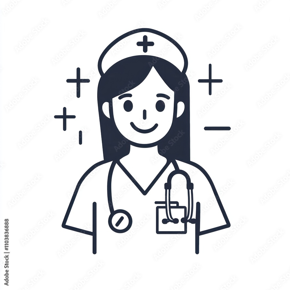 Poster here's a possible and keyword list for your image.. happy female nurse icon.