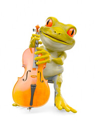 Naklejka premium little frog cartoon is playing cello