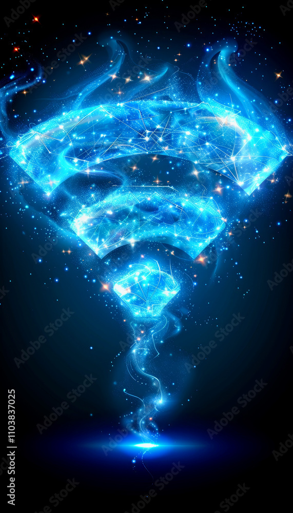 Poster the image features a dynamic blue swirl like a connectivity symbol, surrounded by sparkling stars in