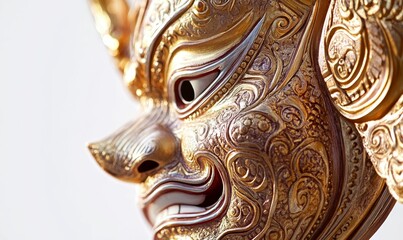 Naklejka premium Ornate golden mask, intricate details.
