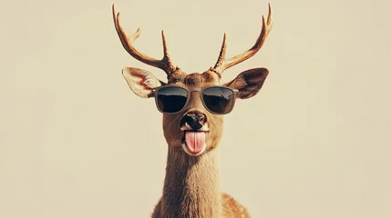 Fotobehang Cool Deer in Sunglasses Funny Animal Portrait Wildlife Photo © abangaboy