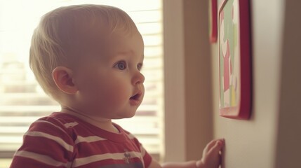Child gazing intently at vibrant pictures, capturing the imagination and sparking curiosity in the young mind. The essence of childhood wonder and exploration.