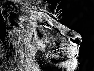 portrait of a lion black and white