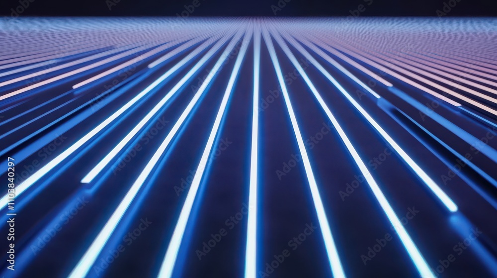 Poster futuristic abstract lines in blue and purple hues creating a mesmerizing effect on a dark ground, co