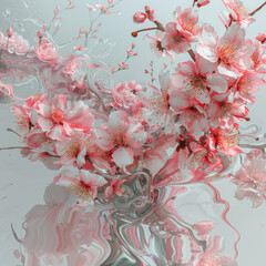 abstract art where flowers and water elements are combined into a dynamic and fluid composition. 