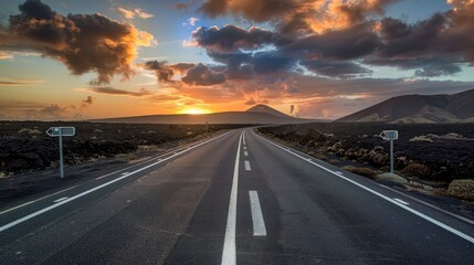 Naklejka premium Sunset on a Volcanic Landscape