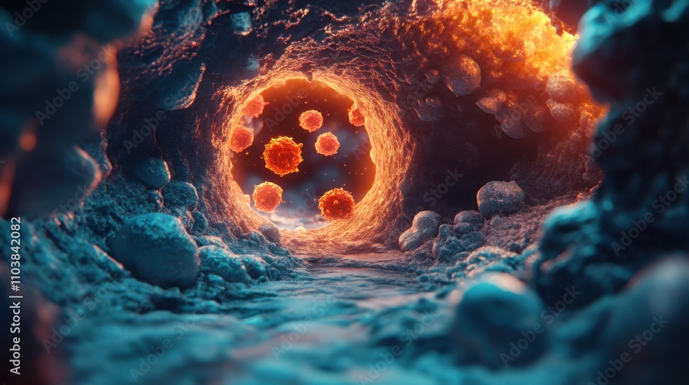 Aufkleber intricate visualization of cellular environment with virus particles in vibrant colors and depth, sh