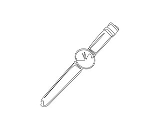 Continuous line drawing art of wristwatch with a strap. men's watch in single line draw with active stroke.