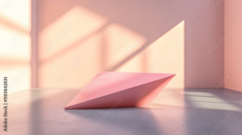 Poster elegant geometric podium with sharp edges and minimalist tones, spotlighted in a pristine studio