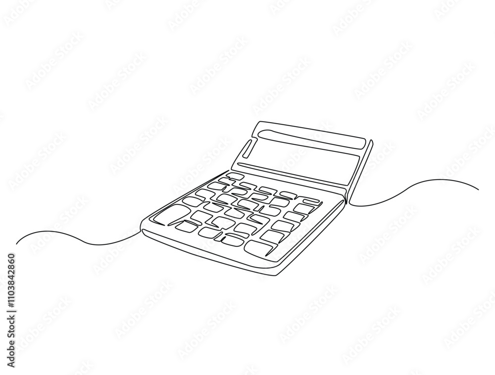 Aufkleber continuous line drawing art of calculator accounting tool. calculator in single line draw with activ