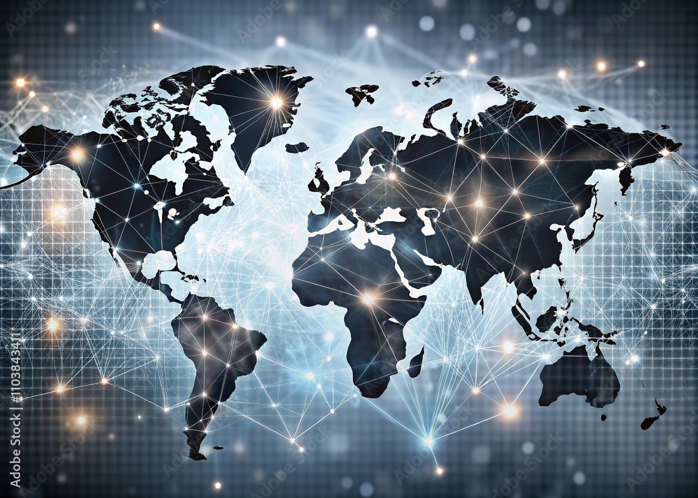 Poster stunning grey world map with grid lines viewed from outer space, enhanced with bokeh effect for a mo