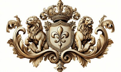 Ornate crest: lions, crown, fleur-de-lis.