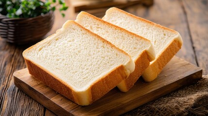 Slices of Fresh White Bread on Wooden Board with Natural Textures