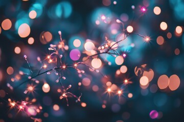 A dreamy arrangement of colorful lights and blurred bokeh, creating a festive atmosphere.