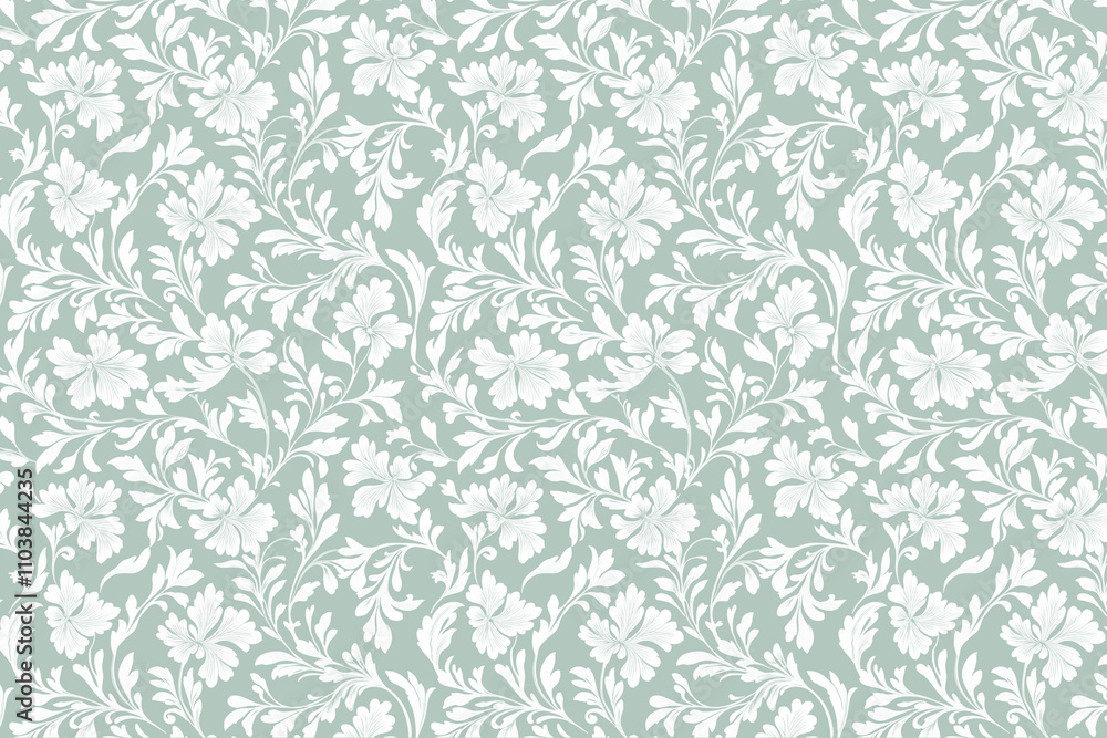 Poster toile pattern tapestry. arts and crafts. monochrome botanical pattern background. created with gener