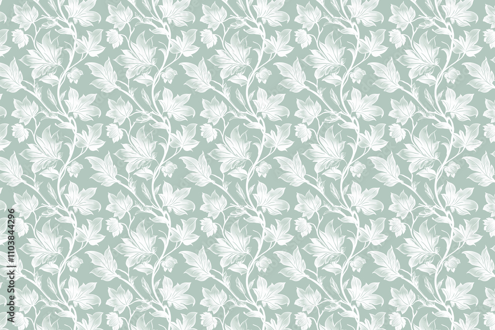Poster toile pattern tapestry. arts and crafts. monochrome botanical pattern background. created with gener