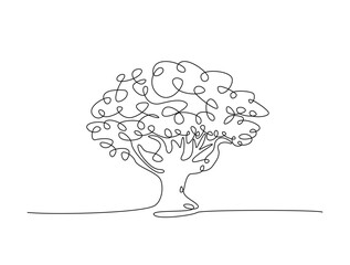 Continuous line drawing art of nature big tree. Tree in single line draw with editable stroke.