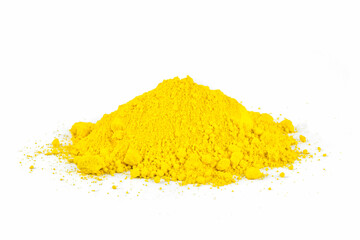 Colorful Yellow Powder Displayed on a White Background for Artistic or Decorative Use