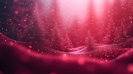 Sparkling Pink Christmas Eve; a magical, snowy forest scene with glittering trees and falling snowflakes. Festive and enchanting!
