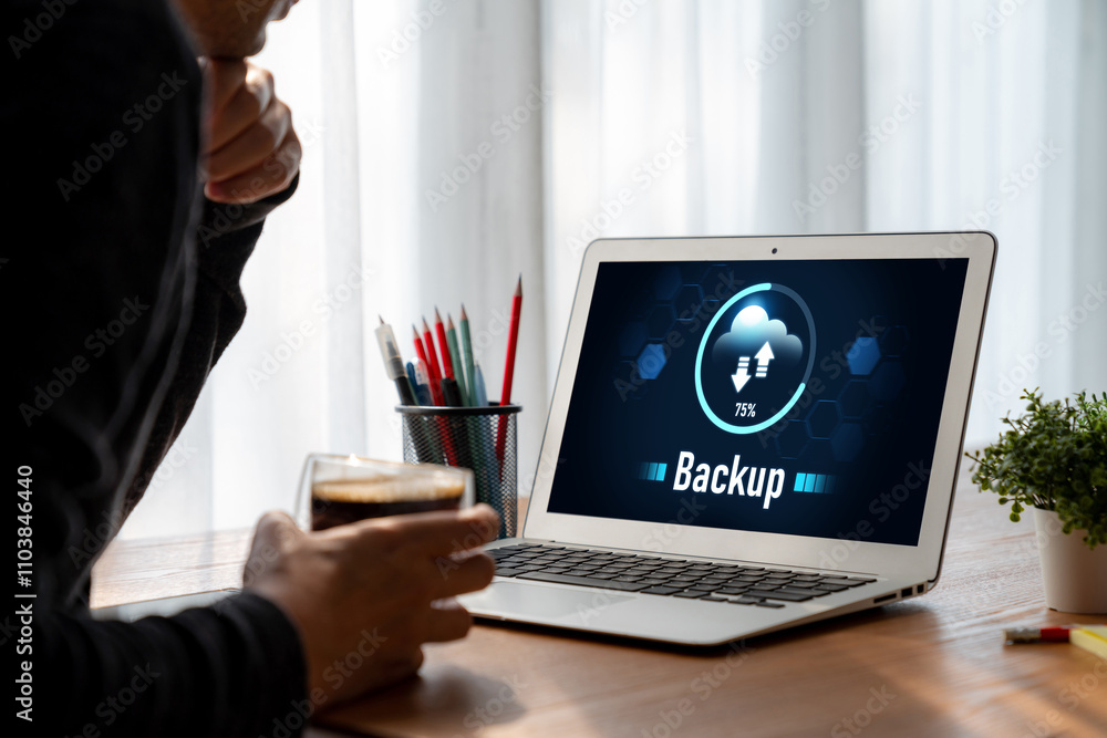Poster backup storage data internet technology business concept. database storage cloud technology file dat