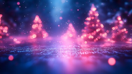 Neon Christmas: Code in a magical, pink & blue bokeh wonderland. Festive digital art.