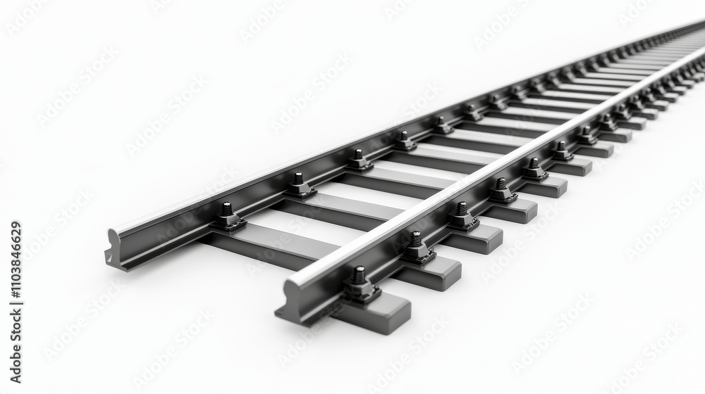 Aufkleber top-down view of 3d railway rails, isolated on a white backdrop.