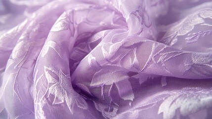 Lavender lace fabric with floral embroidery.