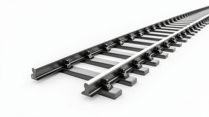 Top-down view of 3D railway rails, isolated on a white backdrop.