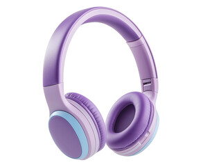 Wireless headphones in vibrant purple color, isolated on white. Stylish modern purple headphones with soft cushions, PNG file on transparent background.