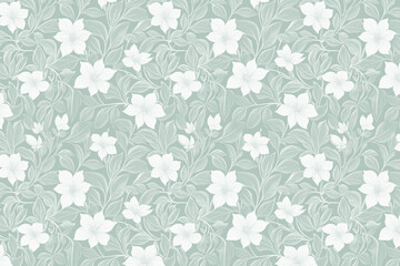 Toile pattern tapestry. Arts and crafts. Monochrome botanical pattern background. Created with Generative AI technology
