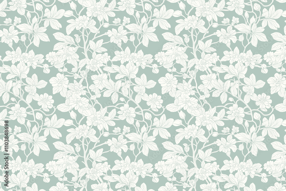 Poster toile pattern tapestry. arts and crafts. monochrome botanical pattern background. created with gener