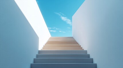 Modern Staircase Ascending to a Clear Sky: A Minimalist Architectural Design