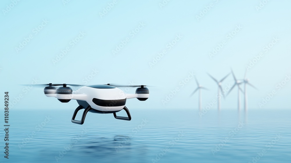 Aufkleber a 3d rendering of futuristic transport, including a hyperloop and logistic drones operating over the