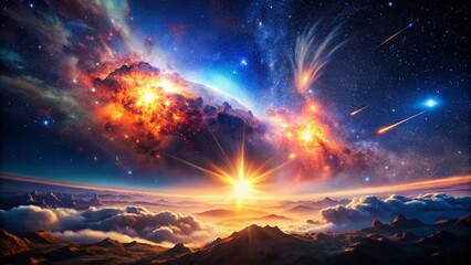 Obraz premium Stunning Night Photography of a Cosmic Explosion in Space Capturing Brilliant Colors and Stellar Effects for Astrophotography Enthusiasts and Space Science Lovers