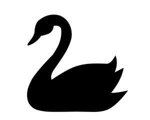 A graceful black silhouette of a swan gliding elegantly. Perfect for nature, wildlife, elegance, and romance themes. Ideal for logos, invitations, prints, and decorative designs