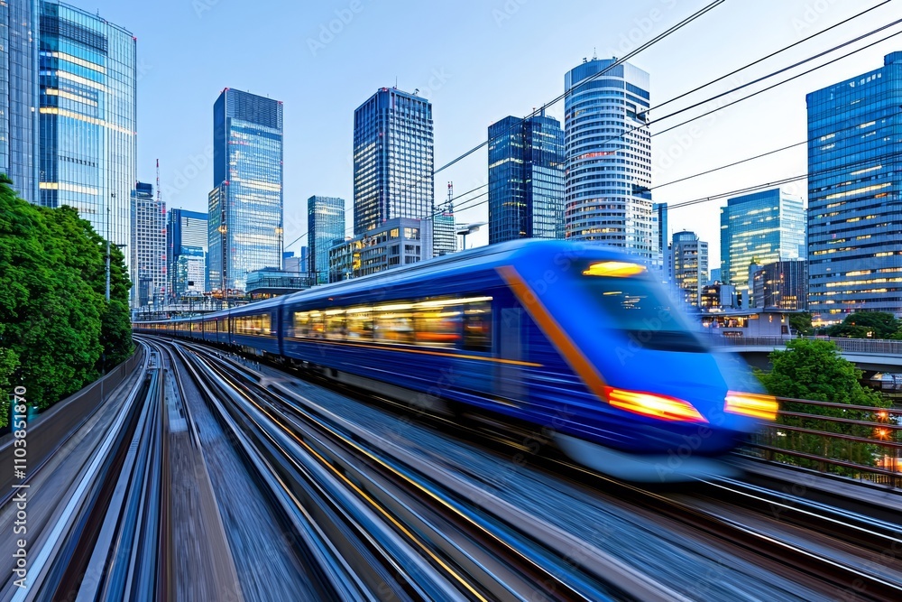 Poster lines in a track shape create a curved motion against a moving background, giving a futuristic impre