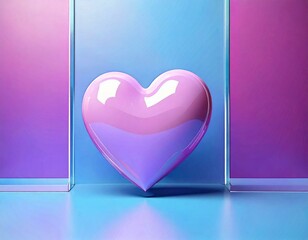 pink glossy heart on a colorful background love message valentine valentine's day I love you fuchsia purple aqua blue digital illustration art 3d