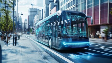 Future City Transport: An Advanced Electric Bus Navigating the Urban Landscape